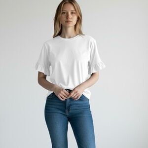 J. Crew Mercantile Cream White Ruffled Bell Short Sleeve Top Blouse Knit